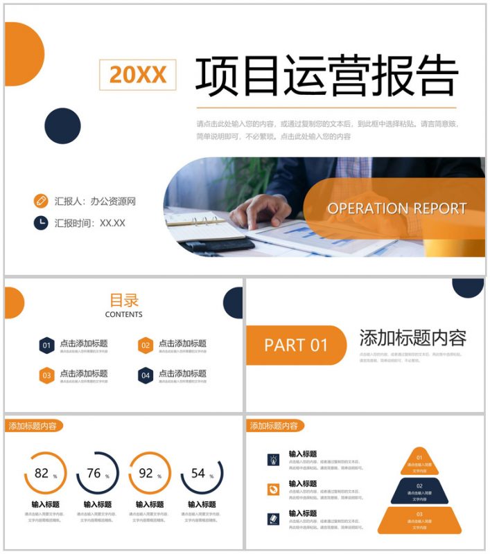 橙色商务项目运营报告品牌营销推广PPT模板-办公资源网