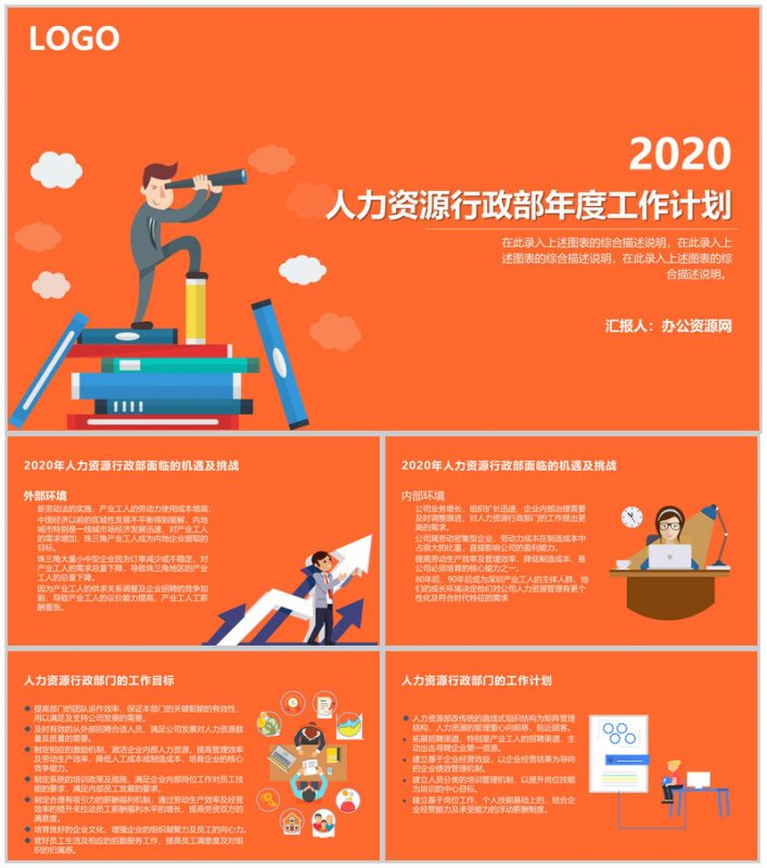 橙黄大气人力资源行政部年度工作计划PPT模板-办公资源网