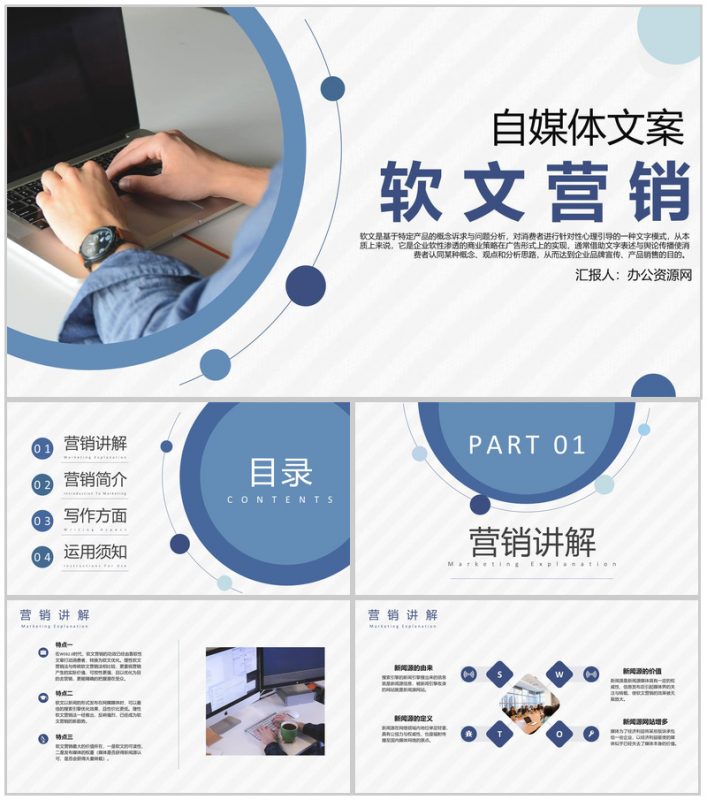 新媒体行业软文营销文案与博客论坛推广培训专用PPT模板-办公资源网