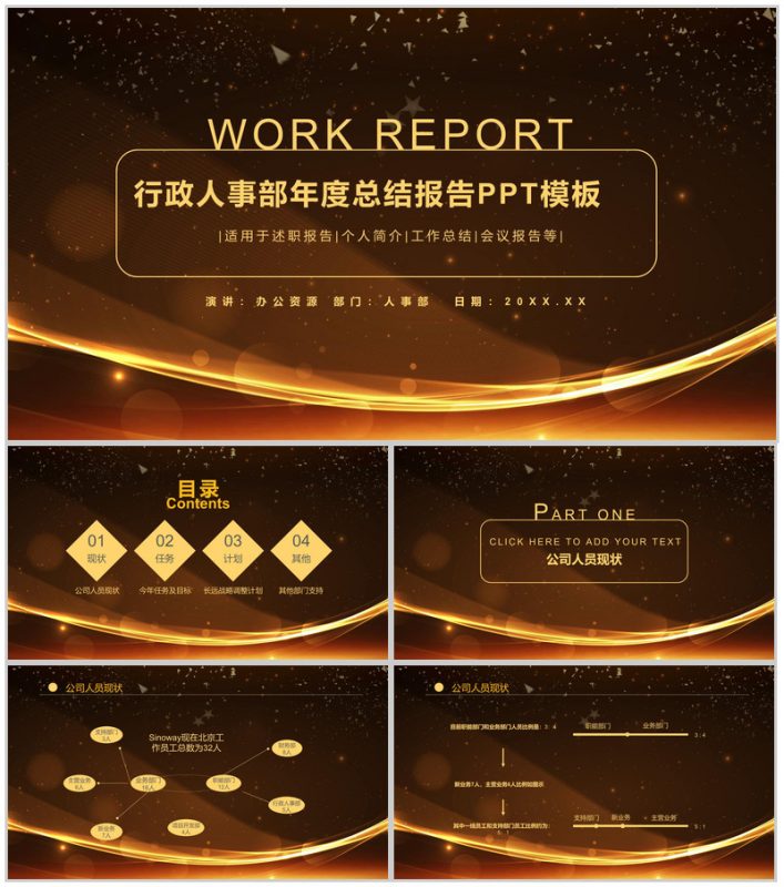 经典商务行政人事部年度总结报告PPT模板-办公资源网