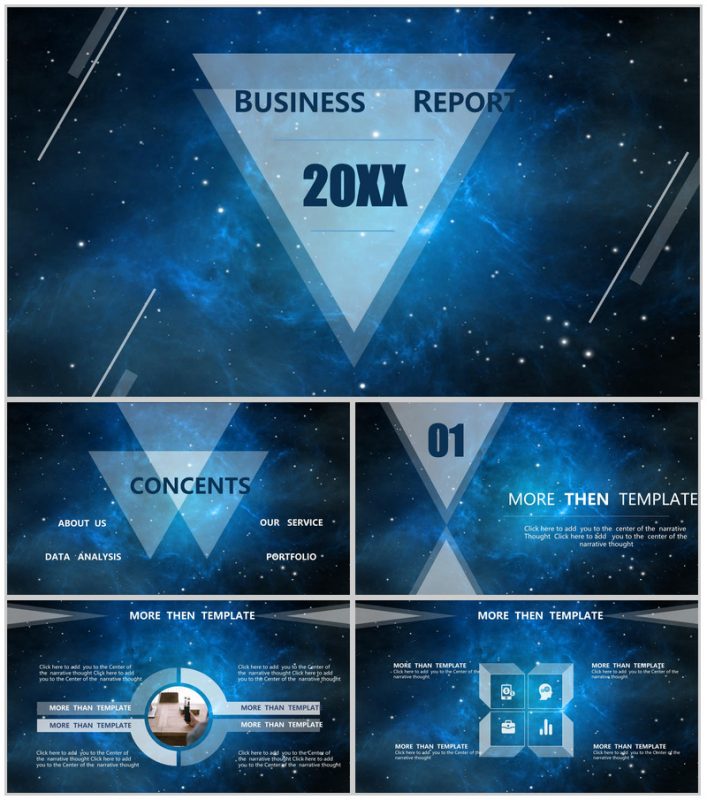 蓝色星空年度工作汇报总结PPT模板-办公资源网
