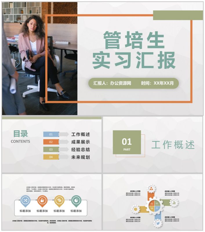 管培生实习期间工作情况汇报公司员工入职工作学习心得PPT模板-办公资源网