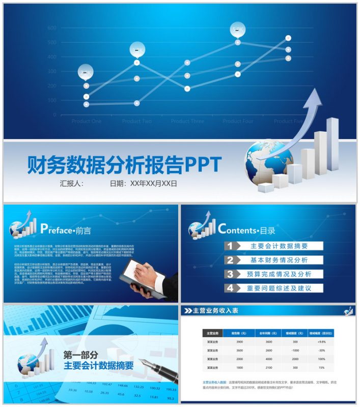 蓝色扁平风财务数据分析报告PPT模板-办公资源网