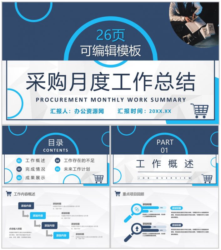 简约企业采购月度工作总结公司采购管理培训总结报告PPT模板-办公资源网