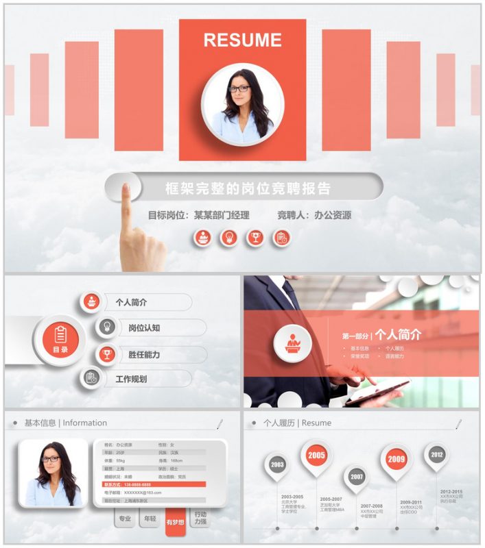 框架完整自我简介岗位竞聘报告PPT模板-办公资源网