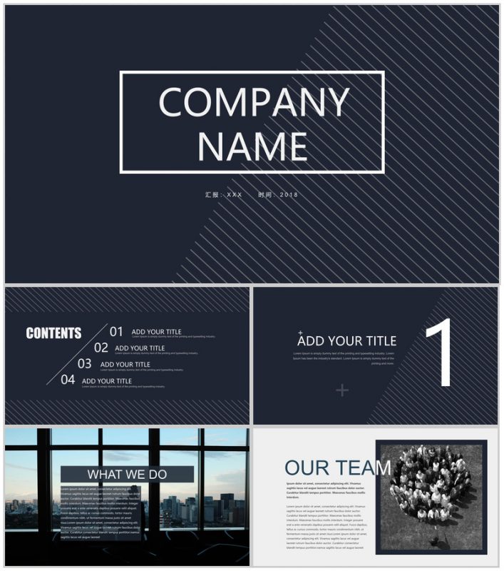 欧美深蓝风格商务总结通用PPT模板-办公资源网