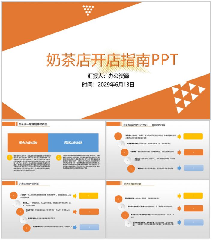 橙黄色几何简约奶茶店新手开店指南及投资创业方案大学生创业PPT-办公资源网