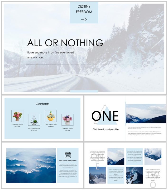 欧美大气雪景图杂志拍摄宣传PPT模板-办公资源网