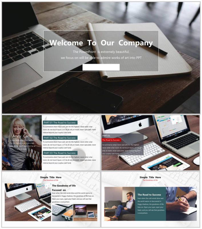 扁平商务汇报深色汇报演讲总结PPT模板-办公资源网