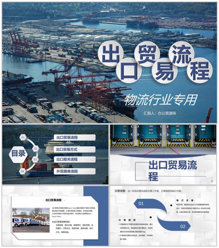 物流行业出口贸易操作流程及外贸跟单流程PPT模板-办公资源网