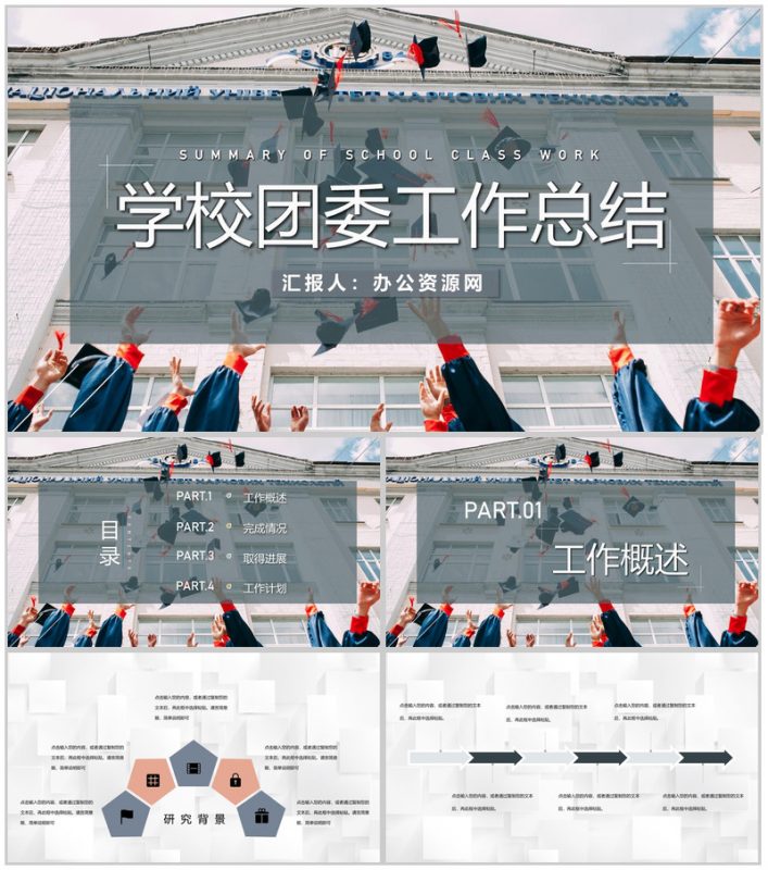 学校团委党支部教育教学工作总结经验分享PPT模板-办公资源网