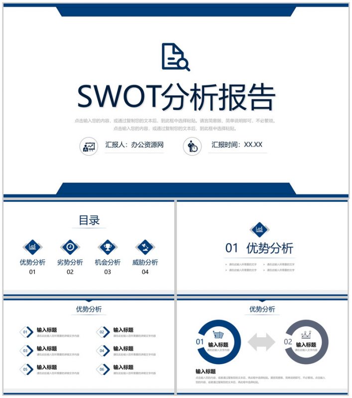 简约公司SWOT项目分析SWOT矩阵分析总结报告PPT模板-办公资源网