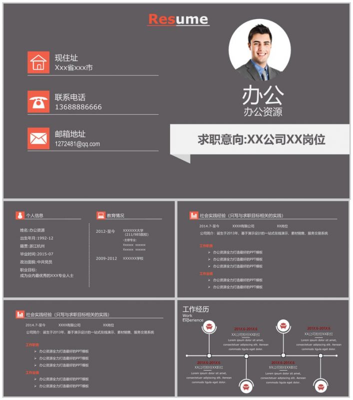 个人简历复古应聘PPT模板-办公资源网