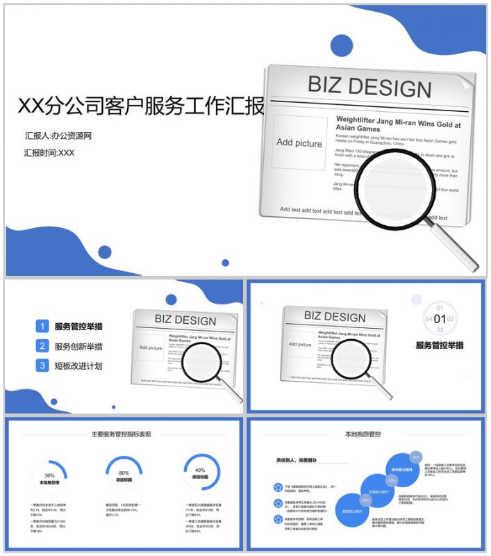 2.5D扁平化时尚大气某分公司客服人员工作总结PPT模板-办公资源网