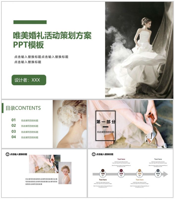 绿色简约杂志风浪漫婚礼活动策划方案PPT模板-办公资源网