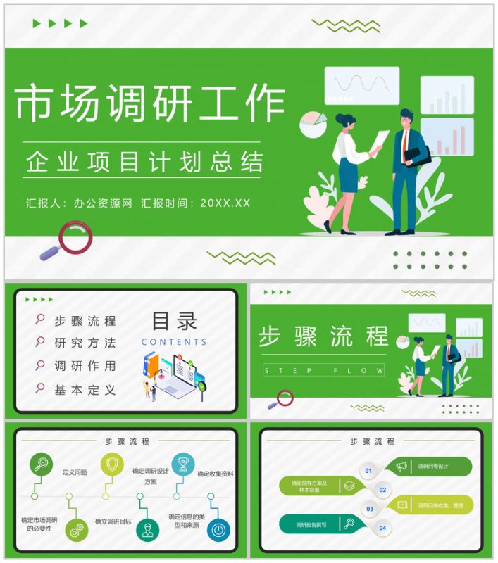 行业市场调研工作项目策划风险预判工作总结计划书PPT模板-办公资源网