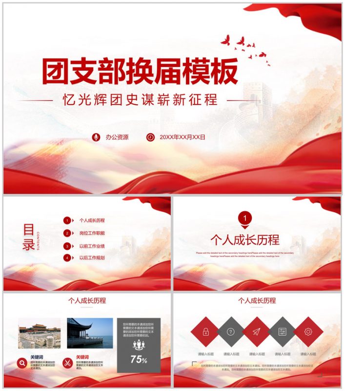 团支部书记换届选举流程推荐意见工作汇报专用PPT模板-办公资源网