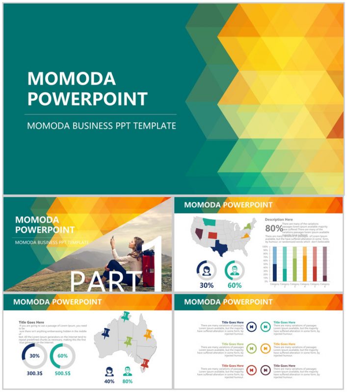 创意彩绘欧美商务工作汇报总结PPT模板-办公资源网