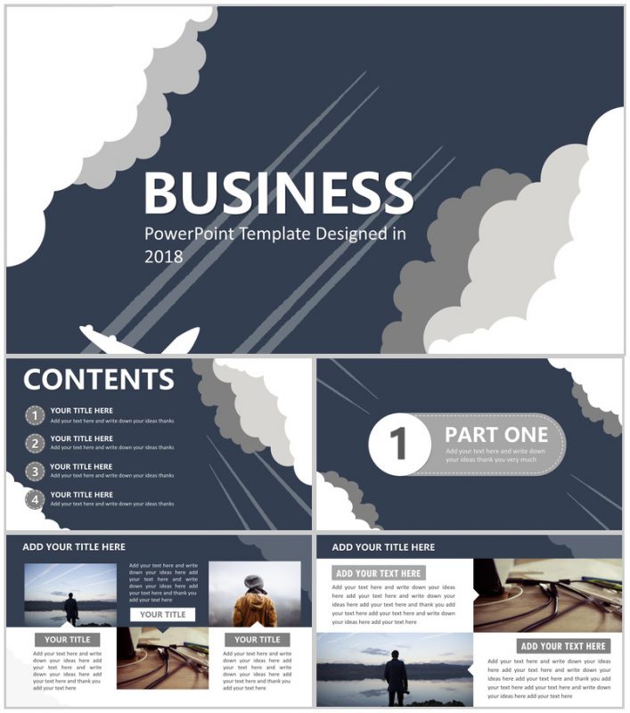 欧美商务云朵动态创意总结汇报PPT模板-办公资源网