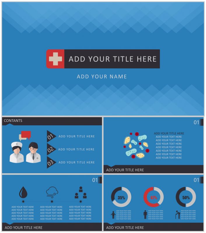 蓝色扁平化商务医学行业工作总结汇报PPT模板-办公资源网