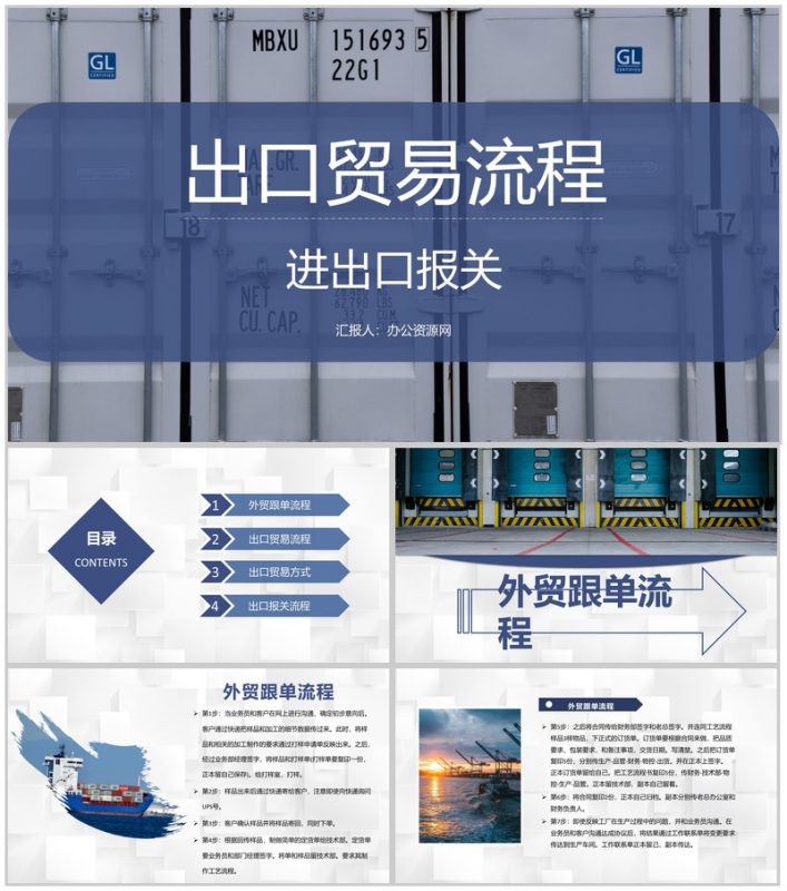 企业出口贸易流程及物流行业进出口报关流程PPT模板-办公资源网