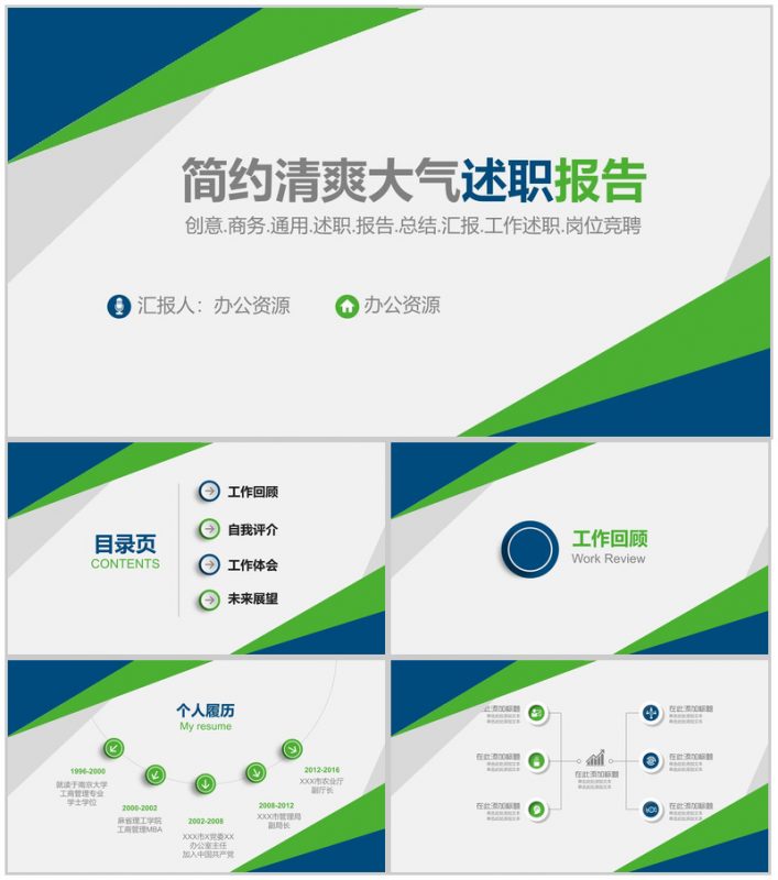 简约清爽大气述职报告PPT模板-办公资源网