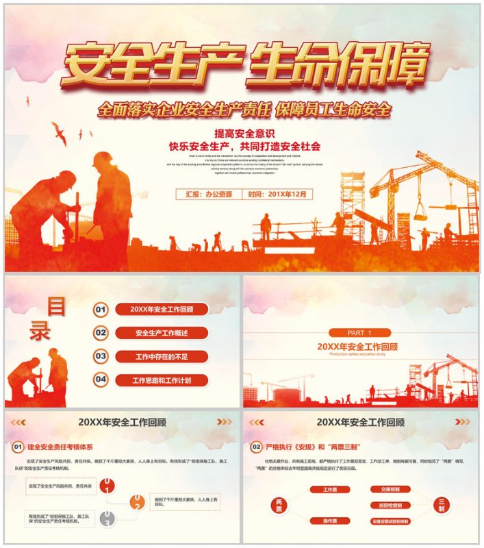 建筑行业企业安全生产生命保障工作汇报总结PPT模板-办公资源网