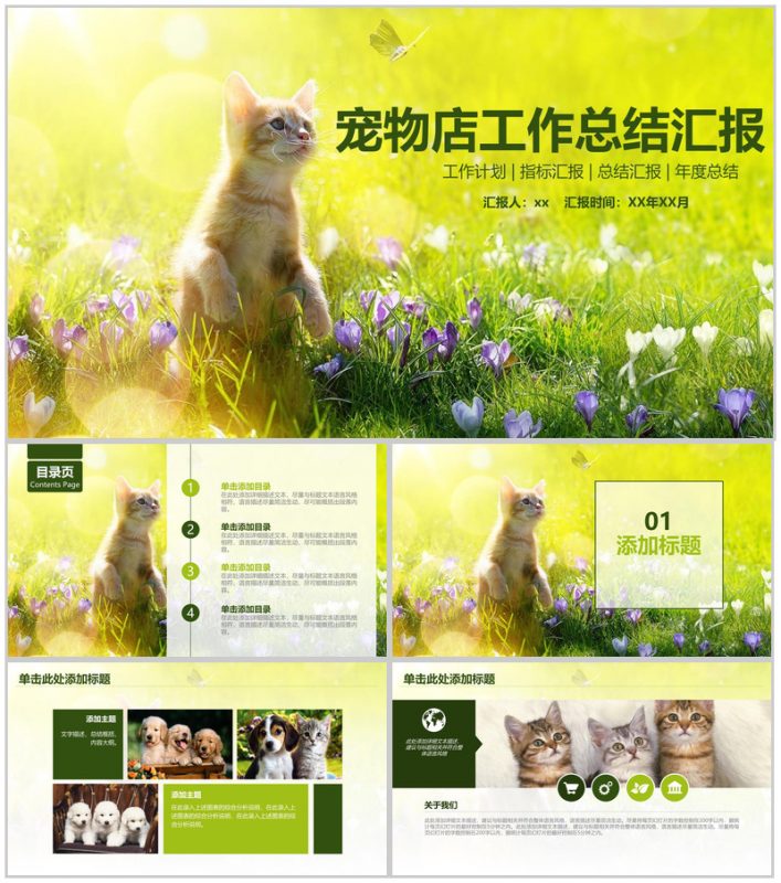 小清新宠物店工作总结汇报PPT模板-办公资源网