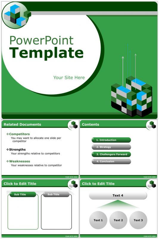 绿色实用简约图表商务PPT模板-办公资源网