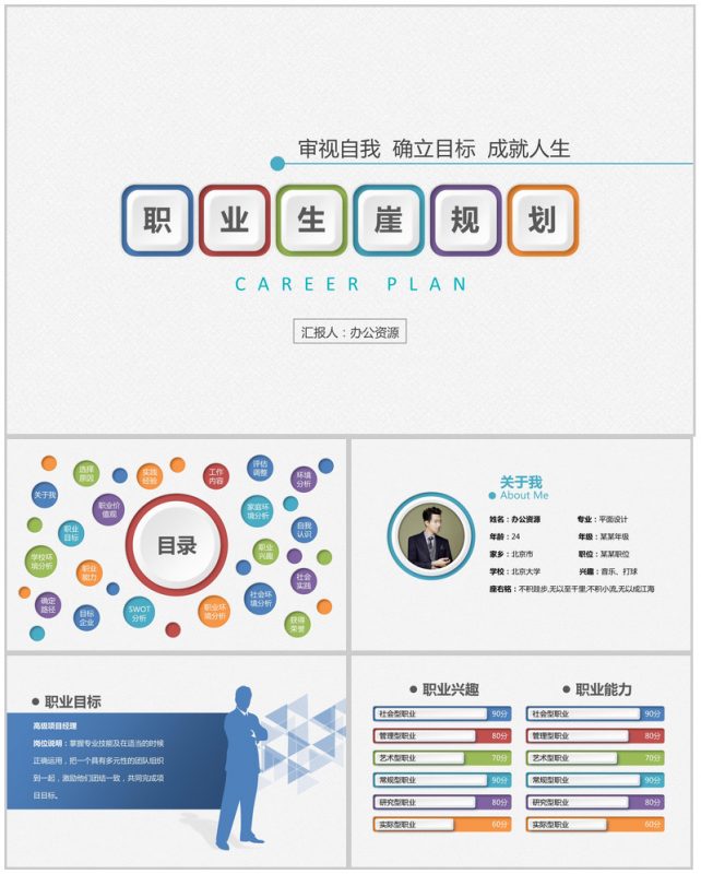 彩色卡通职业生涯PPT模板-办公资源网