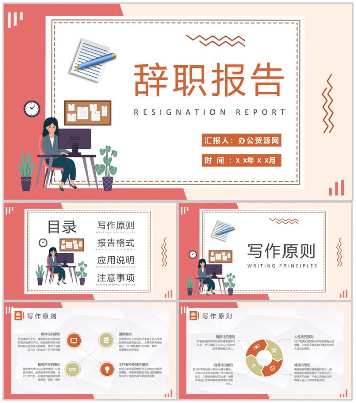 人事行政部门员工离职申请书辞职报告格式说明PPT模板-办公资源网