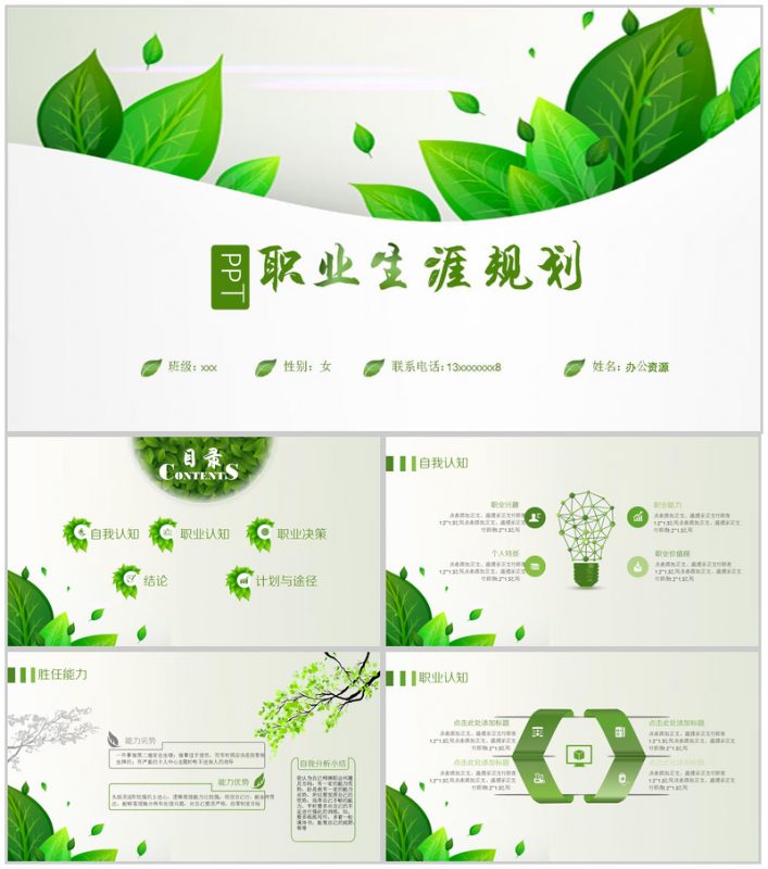 绿叶清新职业生涯规划PPT模板-办公资源网