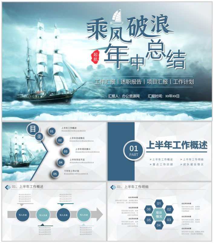 蓝色商务扁平化年度工作总结工作汇报PPT模板-办公资源网