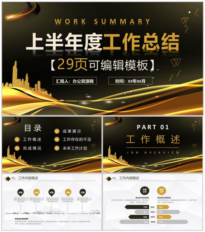 企业年中总结年终总结上半年工作汇报述职报告完整框架PPT模板-办公资源网