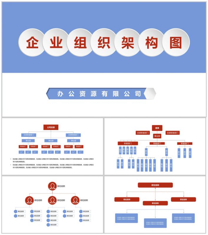 白色简约中小型企业组织架构图PPT模板-办公资源网