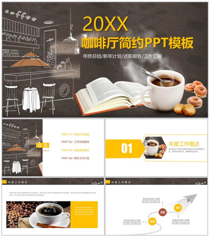 咖啡餐饮西餐厅工作总结动态PPT模板-办公资源网