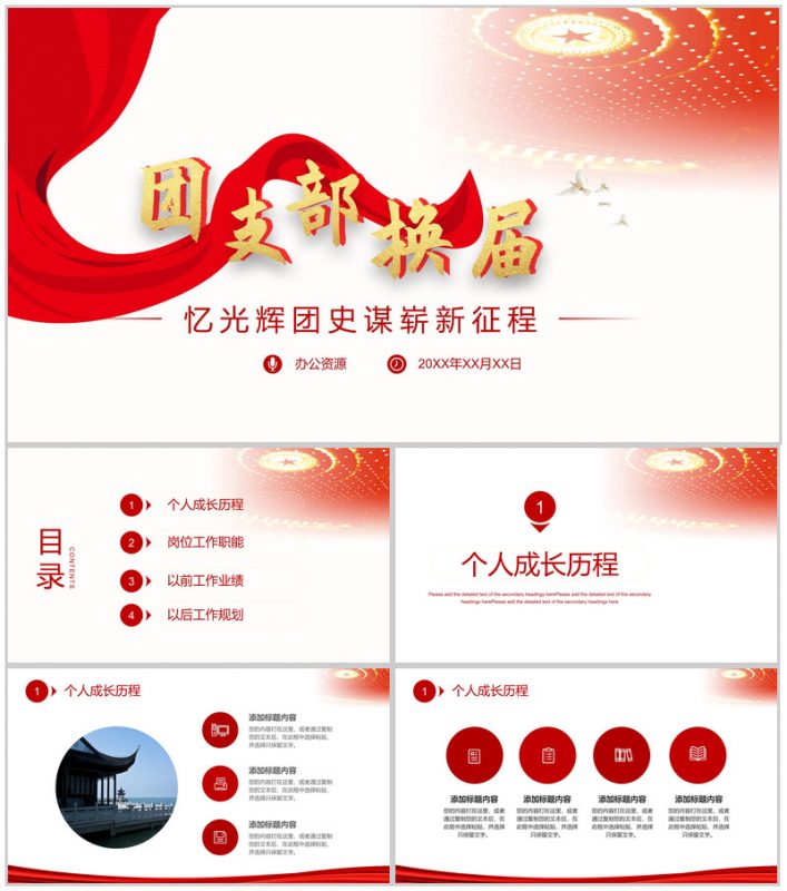 团支部民主评议会党员党课工作开展换届选举工作汇报PPT模板-办公资源网