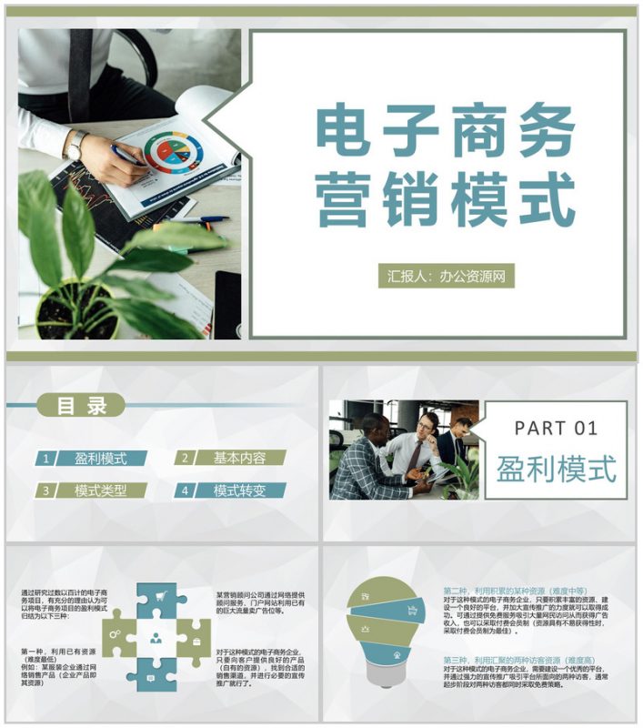 电商行业公司市场定位分析电子商务营销模式类型介绍PPT模板-办公资源网