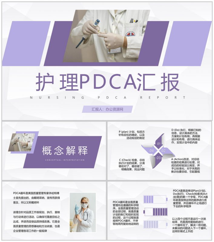 医院医疗护理PDCA品管圈案例汇报医护人员护理输液应用PPT模板-办公资源网