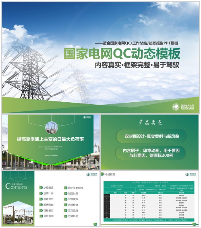 清新动态国家电网QC工作汇报PPT模板-办公资源网