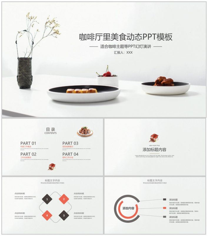 咖啡厅里的美食动态PPT模板-办公资源网