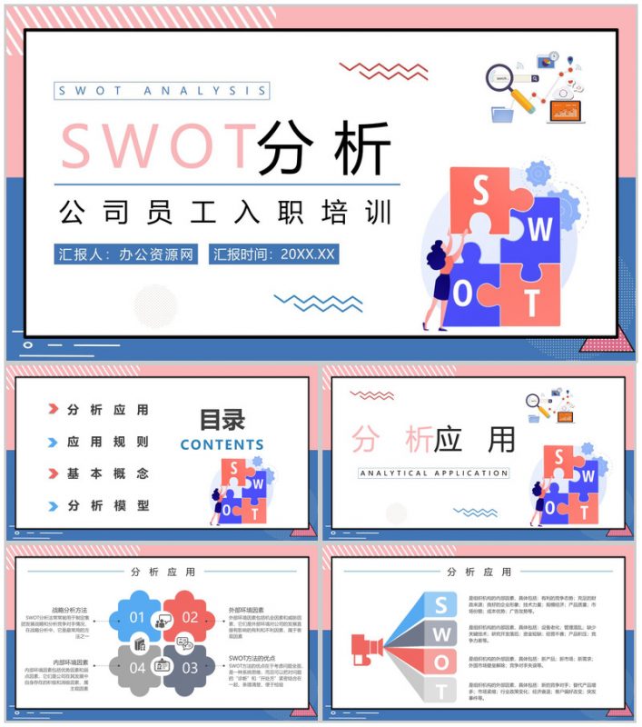 企业SWOT模型分析逻辑图表展示数据可视化通用PPT模板-办公资源网