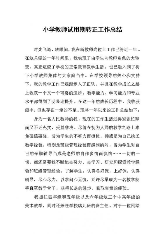 小学教师试用期转正工作总结汇报Word模板-办公资源网
