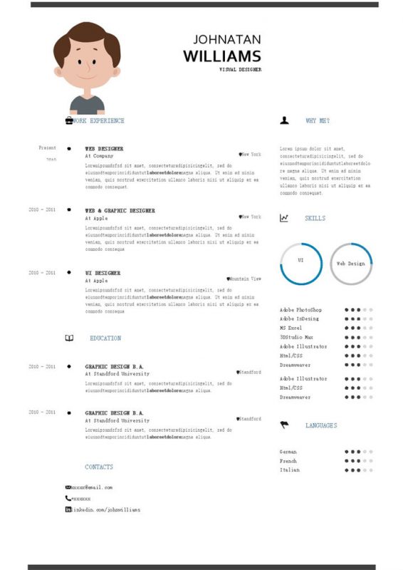 蓝白色高端大气英文求职简历Word模板-办公资源网