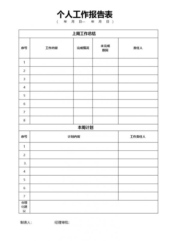 简约大气企业事业单位通用个人工作报告表Word模板-办公资源网