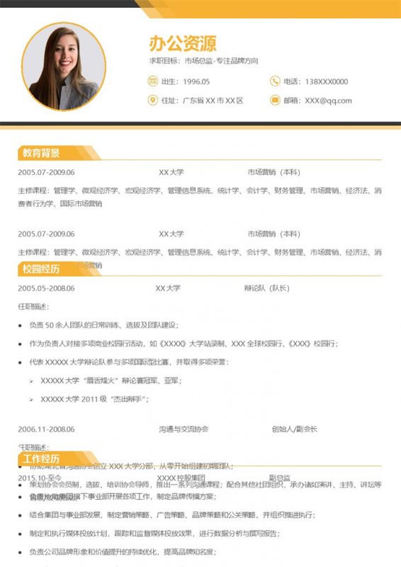 简约精美大气市场总监个人求职简历Word模板-办公资源网