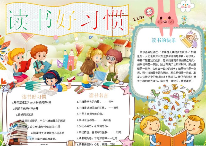 养成读书好习惯手抄报Word模板-办公资源网