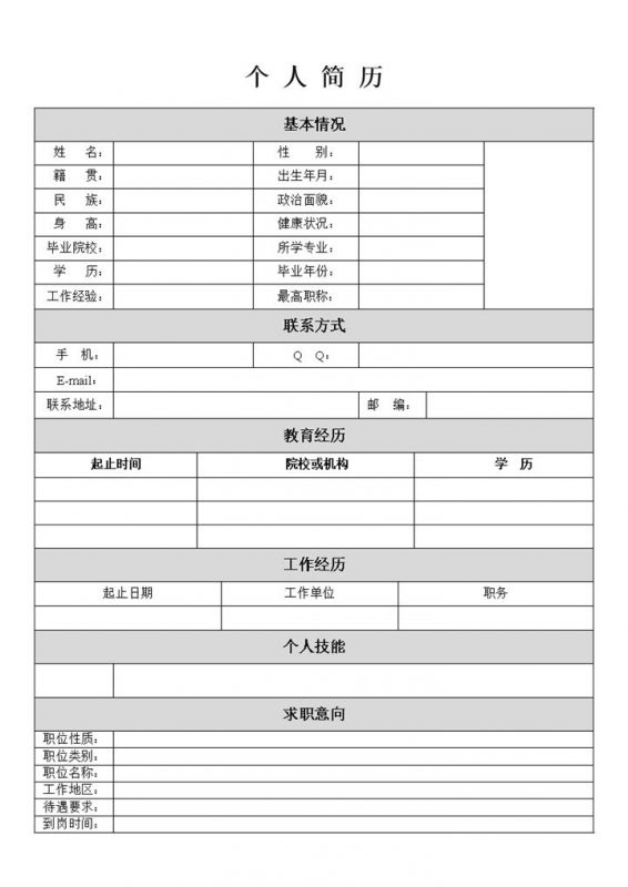 个人求职简历表格简历Word模板-办公资源网