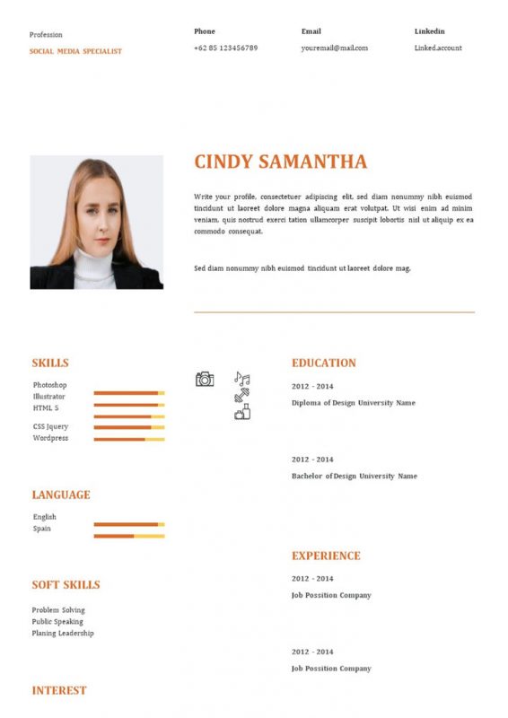 社交媒体营销专员通用的英文简历求职简历个人简历Word模板-办公资源网