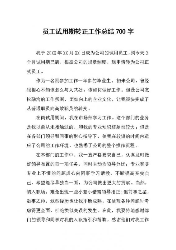 简单实用员工试用期年终转正工作总结Word模板-办公资源网